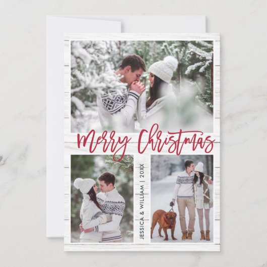Merry Kerstmis Modern 3 PHOTO Greeting Feestdagenkaart (Voorkant)