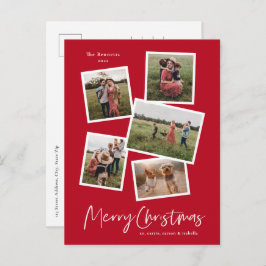 Merry Kerstmis Modern 5 Foto Collage Feestdagenkaart