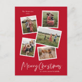 Merry Kerstmis Modern 5 Foto Collage Feestdagenkaart (Voorkant)