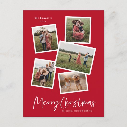 Merry Kerstmis Modern 5 Foto Collage Feestdagenkaart (Voorkant)