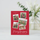 Merry Kerstmis Modern 5 Foto Collage Feestdagenkaart (Staand voorkant)