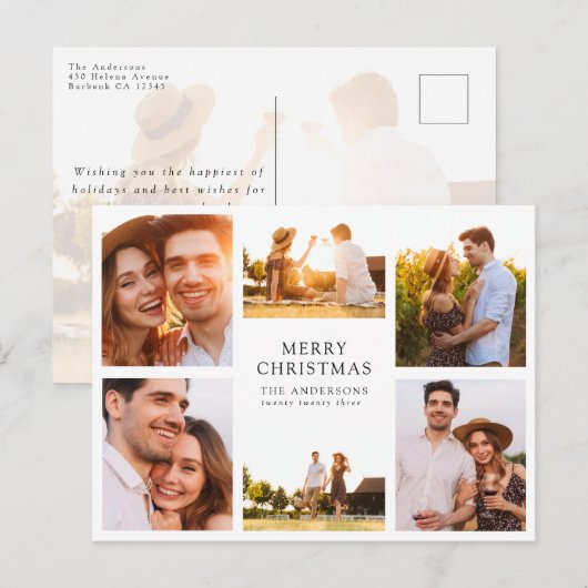 Merry Kerstmis Modern 6 Foto Collage Feestdagenkaart (Voorkant / Achterkant)