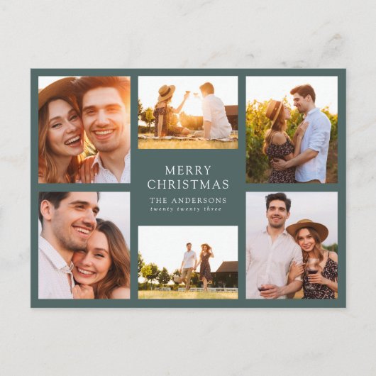 Merry Kerstmis Modern 6 Foto Collage Feestdagenkaart (Voorkant)