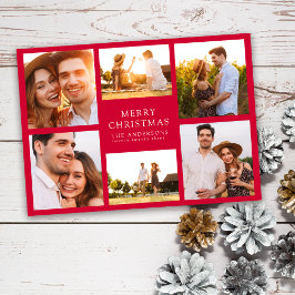 Merry Kerstmis Modern 6 Foto Collage Feestdagenkaart
