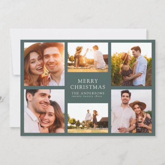 Merry Kerstmis Modern 6 Foto Collage Feestdagenkaart (Voorkant)