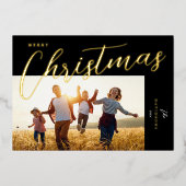 Merry Kerstmis Modern Black Gold Script-foto Folie Feestdagenkaart (Voorkant)