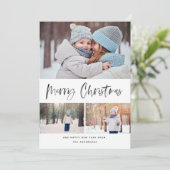 Merry Kerstmis Modern Brush Script Collage Foto Feestdagenkaart (Staand voorkant)