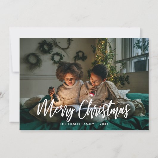 Merry Kerstmis Modern Brush Script Feestdagenkaart (Voorkant)