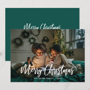 Merry Kerstmis Modern Brush Script Feestdagenkaart