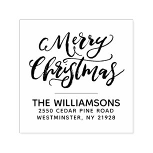 Merry Kerstmis Modern Calligraphy Return Address Zelfinktende Stempel