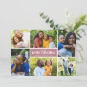 Merry Kerstmis Modern Dusty Roos Foto Collage Feestdagenkaart (Staand voorkant)