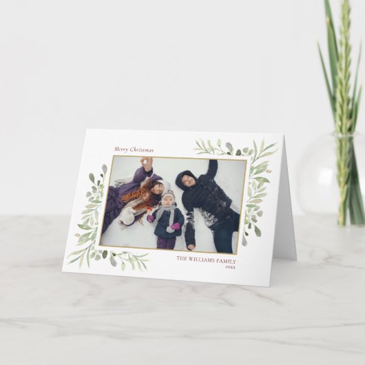 Merry Kerstmis Modern Foto Elegant Greenery Feestdagen Kaart (Voorkant)