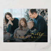 Merry Kerstmis Modern Foto Script Elegant Folie Feestdagen Briefkaart (Voorkant)