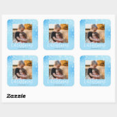 Merry Kerstmis Modern Foto Snowy Winter Blue Vierkante Sticker (Vel)
