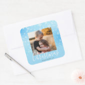 Merry Kerstmis Modern Foto Snowy Winter Blue Vierkante Sticker (Envelop)