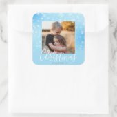 Merry Kerstmis Modern Foto Snowy Winter Blue Vierkante Sticker (Tas)