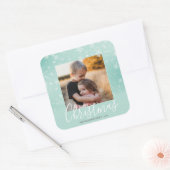 Merry Kerstmis Modern Foto Snowy Winter Green Vierkante Sticker (Envelop)