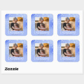 Merry Kerstmis Modern Foto Snowy Winter Paars Vierkante Sticker (Vel)