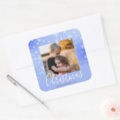 Merry Kerstmis Modern Foto Snowy Winter Paars Vierkante Sticker (Envelop)