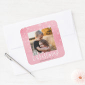 Merry Kerstmis Modern Foto Snowy Winter Pink Vierkante Sticker (Envelop)