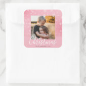 Merry Kerstmis Modern Foto Snowy Winter Pink Vierkante Sticker (Tas)