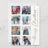 Merry Kerstmis Modern Gold Script 8 Foto Collage Feestdagenkaart (Voorkant)