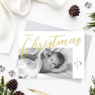 Merry Kerstmis Modern Gold Script-foto Folie Feestdagenkaart