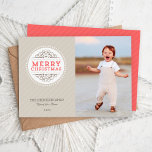 Merry Kerstmis Modern Holiday Fotokaart Feestdagenkaart<br><div class="desc">Het moderne kerstfeestelijke fotokaartontwerp biedt ruimte voor uw familiefoto en kleurrijke leuke whimsical-typografie die Merry Kerstmis leest in een elegant rond versierend lijst met gestippelde rand- en wervelversieringen. Pas het ontwerp aan met de naam van uw gezin en het jaar. Goedkoop coördinerend gestreepte patroon op de achterkant. Klik op de...</div>
