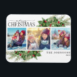 Merry Kerstmis Modern Holly Berry Photo Magnet Magneet<br><div class="desc">Viel de heerlijkste tijd van het jaar met onze prettige kerst moderne Holly Berry-fotomagneet! Deze prachtige kaart bevat een verbluffend collage van drie foto's samen met de moderne waterverf groen en feestelijke holly berry-motieven. De perfecte manier om je vrienden en geliefden een vakantiewenk te sturen, is deze kaart zeker om...</div>