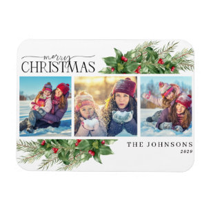 Merry Kerstmis Modern Holly Berry Photo Magnet Magneet