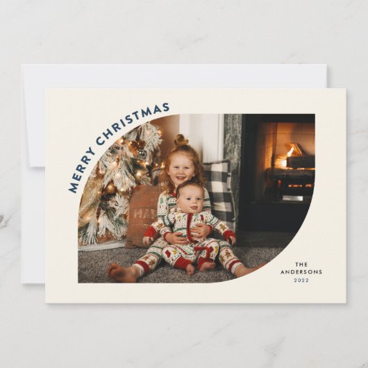 Merry Kerstmis Modern Lijst Blue Letters Feestdagenkaart (Voorkant)