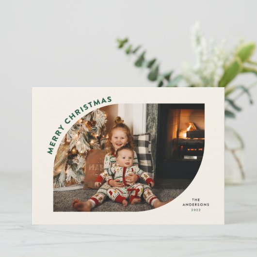 Merry Kerstmis Modern Lijst Green Letters Feestdagenkaart (Staand voorkant)