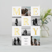 Merry Kerstmis Modern Multi Photo Design Folie Feestdagenkaart (Staand Voorkant)