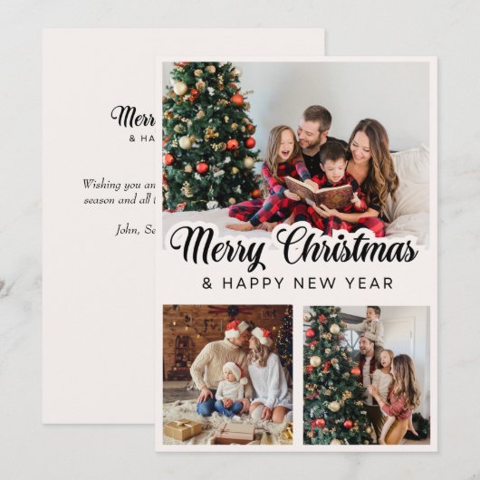 Merry Kerstmis Modern Photo Collage Feestdagenkaart (Voorkant / Achterkant)