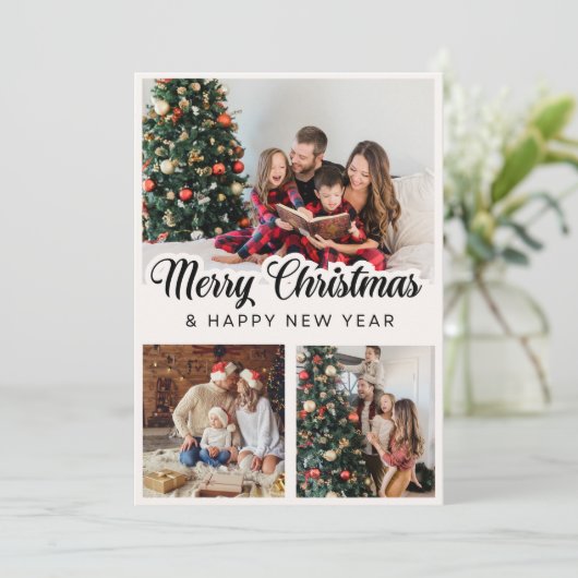 Merry Kerstmis Modern Photo Collage Feestdagenkaart (Staand voorkant)