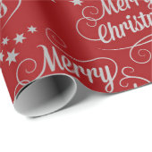 Merry Kerstmis Modern Red Calligraphy Script Cadeaupapier (Rol Hoek)