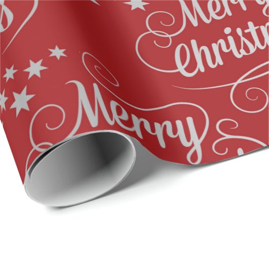 Merry Kerstmis Modern Red Calligraphy Script Cadeaupapier (Rol Hoek)