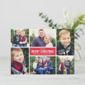 Merry Kerstmis Modern Red Photo Collage Feestdagenkaart (Staand voorkant)
