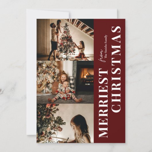 Merry Kerstmis Modern Rode Script Foto Feestdagenkaart (Voorkant)