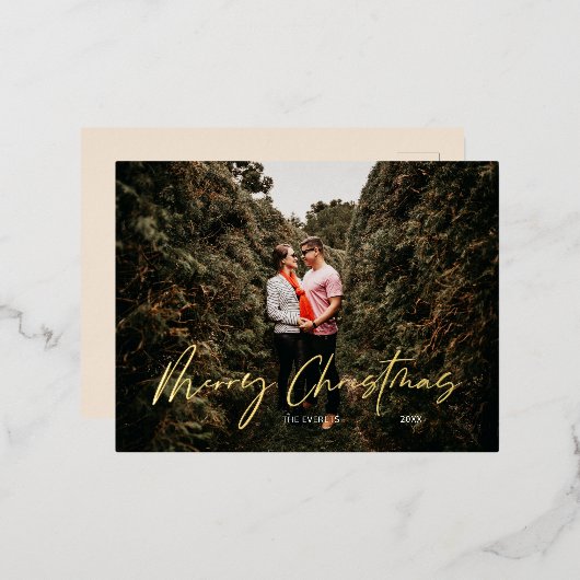 Merry Kerstmis Modern Script Folie Feestdagen Briefkaart (Voorkant / Achterkant)