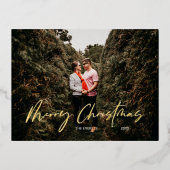 Merry Kerstmis Modern Script Folie Feestdagen Briefkaart (Voorkant)