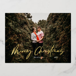 Merry Kerstmis Modern Script Folie Feestdagen Briefkaart
