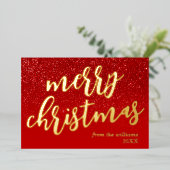 Merry Kerstmis Modern Script Non-Foto Folie Feestdagenkaart (Staand Voorkant)