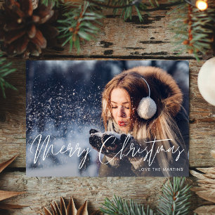 Merry Kerstmis Modern Script Photo 2-kaart