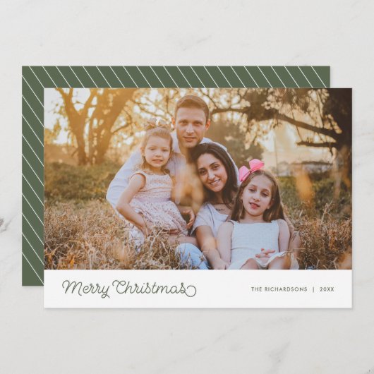Merry Kerstmis Modern Script Photo Feestdagenkaart (Voorkant / Achterkant)