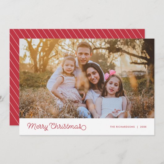 Merry Kerstmis Modern Script Photo Feestdagenkaart (Voorkant / Achterkant)