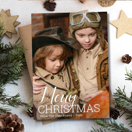 Merry Kerstmis Modern Script Photo Feestdagenkaart