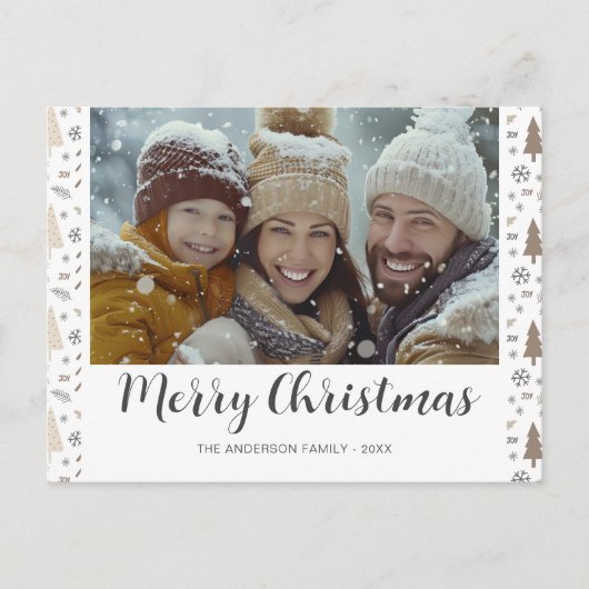 Merry Kerstmis Modern Script Photo Feestdagenkaart (Voorkant)