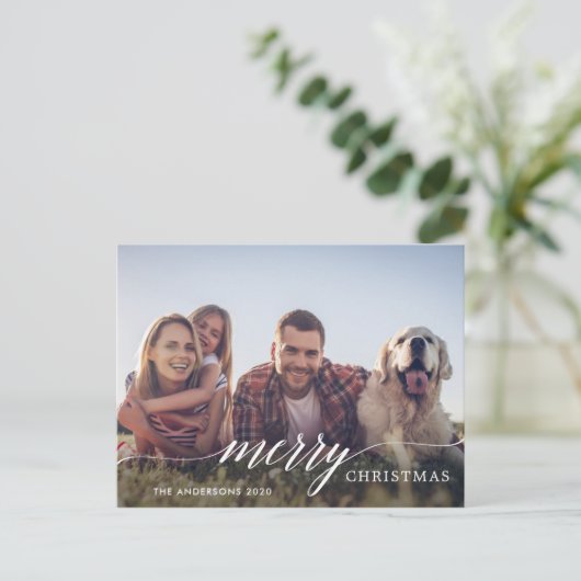 Merry Kerstmis Modern Script Photo Feestdagenkaart (Staand voorkant)