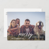 Merry Kerstmis Modern Script Photo Feestdagenkaart (Voorkant / Achterkant)